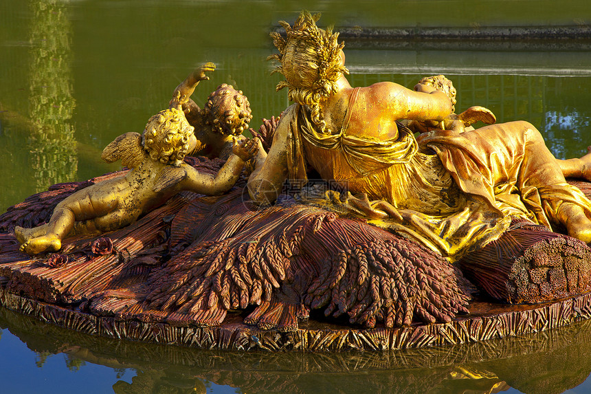 法郎 法郎 弗朗特兰迪尔 城堡公园 夏季雕像国王历史池塘建筑学大水水域雕塑喷泉公园女士图片