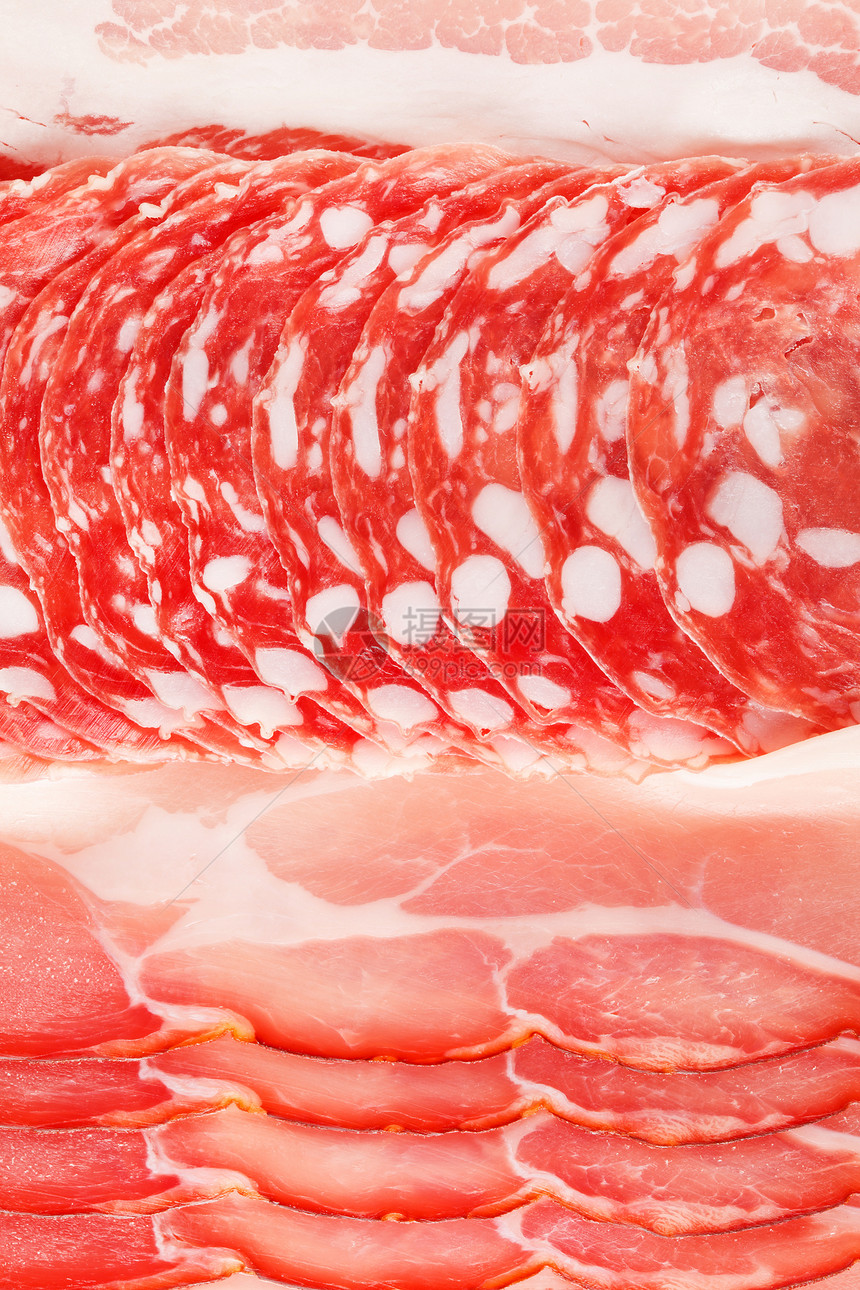 肉食开胃菜包装条纹火腿猪肉冷藏皮疹食物红色白色托盘图片