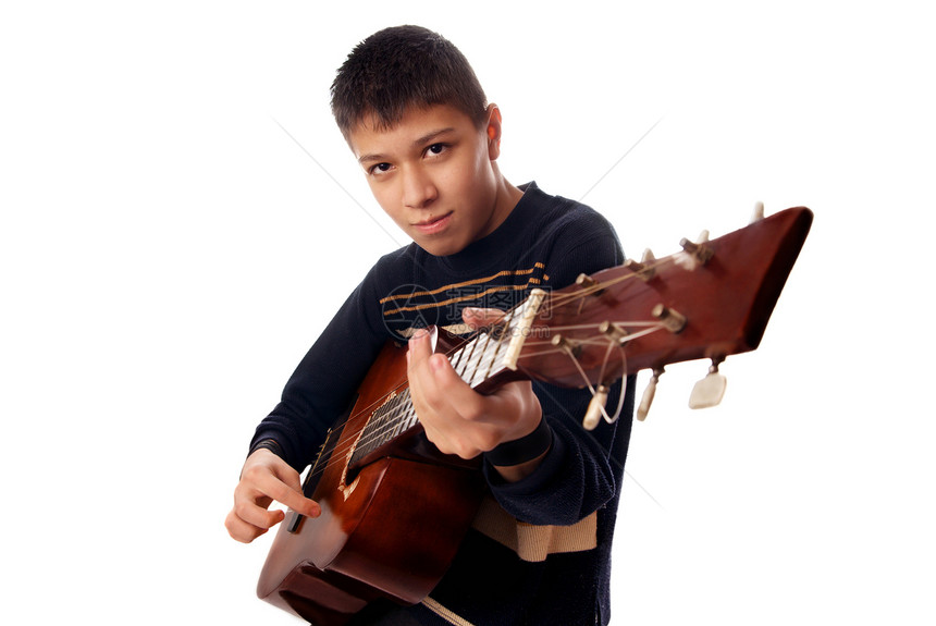 年轻吉他手青少年闲暇歌曲活动乐器细绳岩石六弦童年音乐家图片