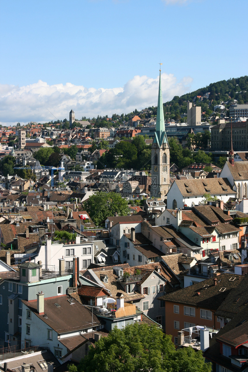 苏黎世天际城市牧师教会旅行旅游全景地标景观历史性图片