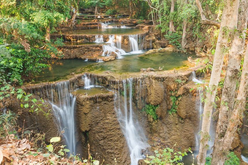 泰国省国家公园瀑布石头公园热带国家测量运动溪流岩石丛林水池图片