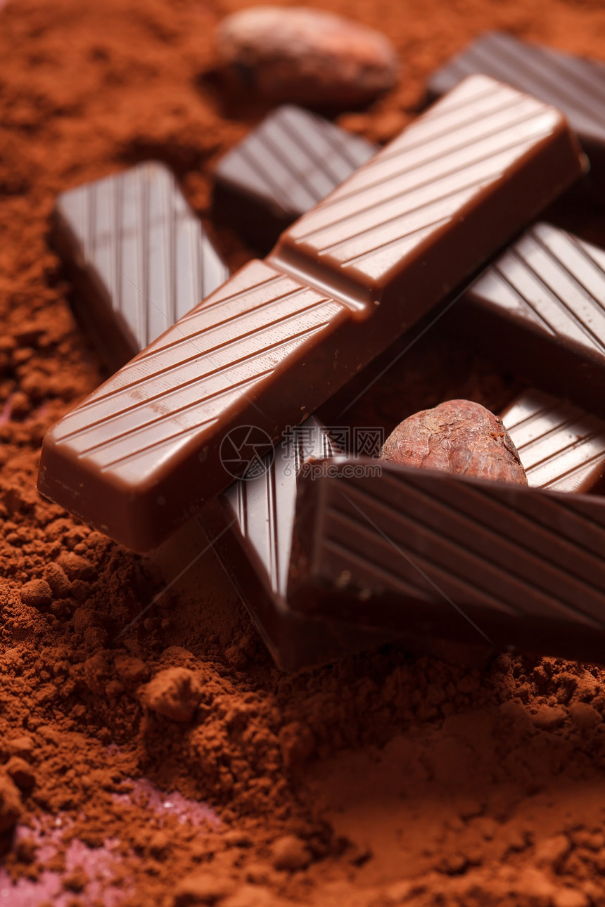 含有可可豆的巧克力水果牛奶平板小吃可可静物饮食种子粉末烹饪图片