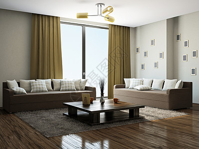 带家具的客厅座位枕头窗帘枝形建筑学长沙发吊灯地面全景工作室背景图片