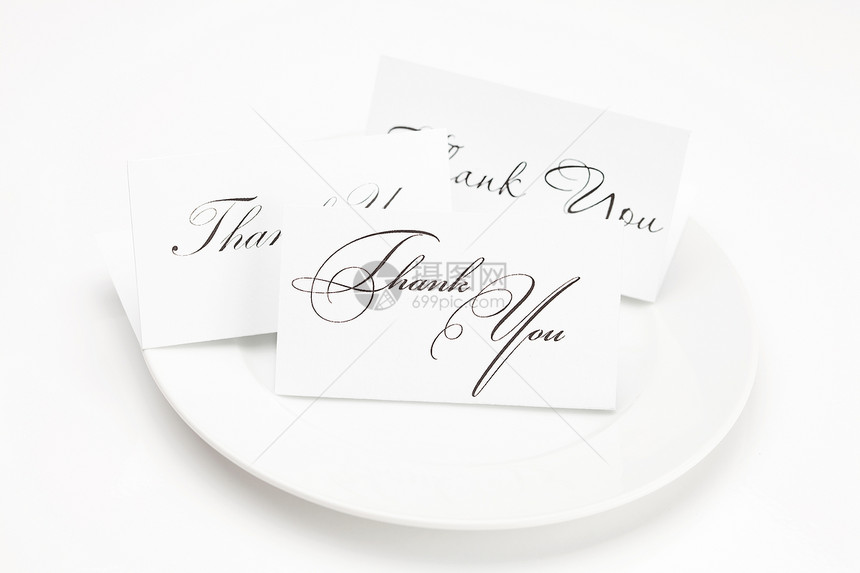 上面写着卡片的牌盘 谢谢您在白纸上被隔离回应问候语墨水邀请函白色感激写作菜肴制品水平图片