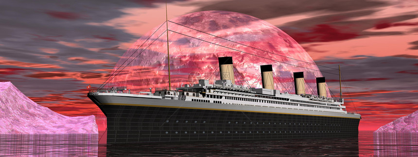 日落前的泰坦尼克号船3D图片
