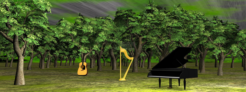 树林里的音乐 - 3D制成图片