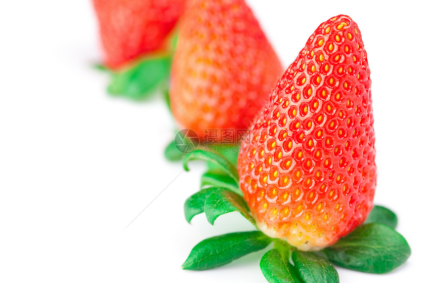 白边上被孤立的红莓草莓盘子甜点浆果种子框架叶子营养生活食物宏观图片