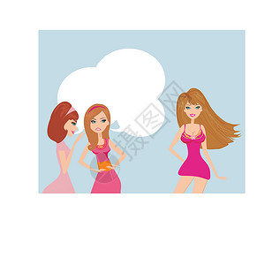 两个嫉妒女人的女人 闲谈朋友的事女性三个人团体友谊耳语悲伤秘密插图美丽黑发插画
