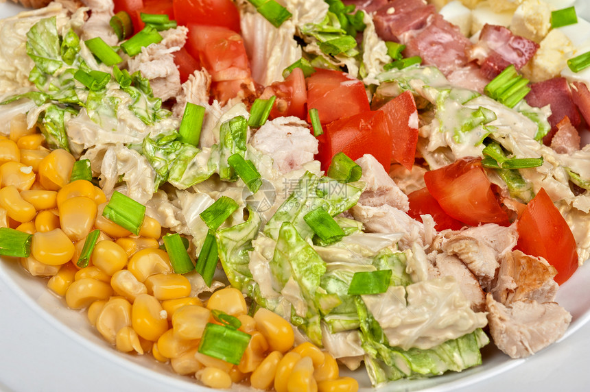 混合沙拉敷料玻璃午餐食物蓝色蔬菜猪肉胡椒烹饪饮食图片