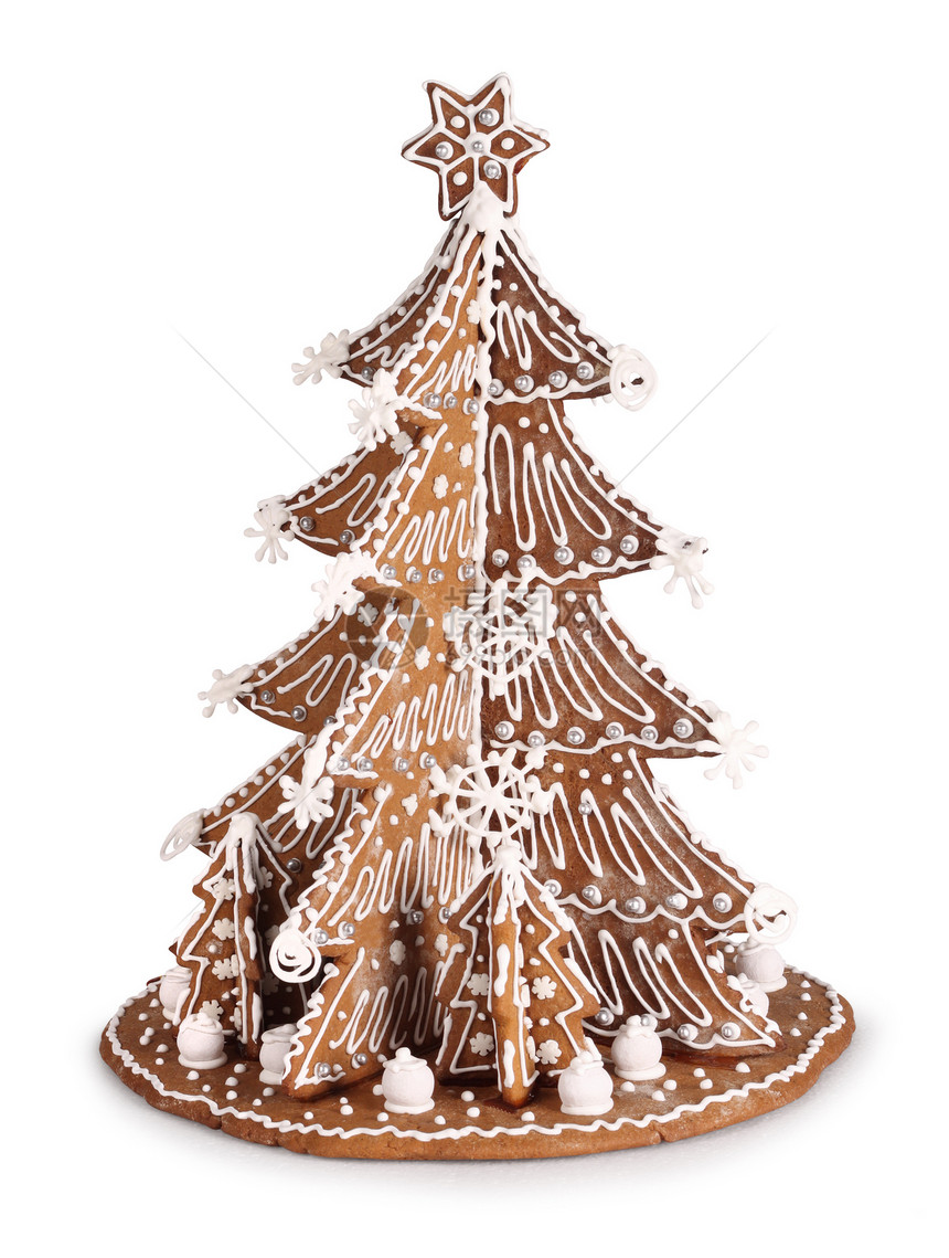 姜饼圣诞树烹饪糖果季节棕色雪花季节性饼干面包小吃甜点图片