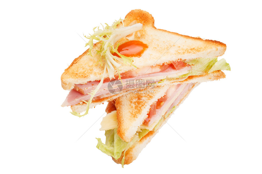 美味三明治火腿美食托盘早餐绿色猪肉团体午餐小吃俱乐部图片