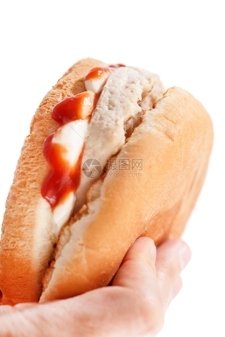 手上的三明治面包饮食美食午餐野餐洋葱包子沙拉芝麻小吃图片