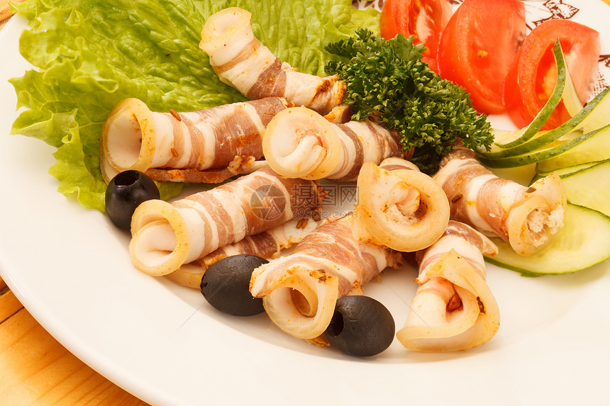 肉卷派对叶子草药黄瓜沙拉美食火腿蔬菜熏肉餐厅图片