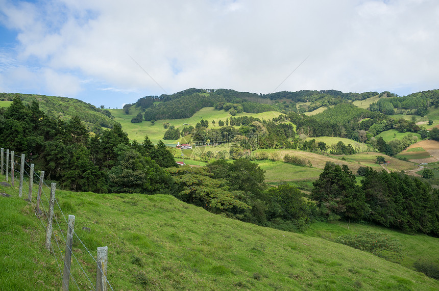 哥斯达黎加内地国家丘陵农业绿色农村农场水平牧场地形树木图片