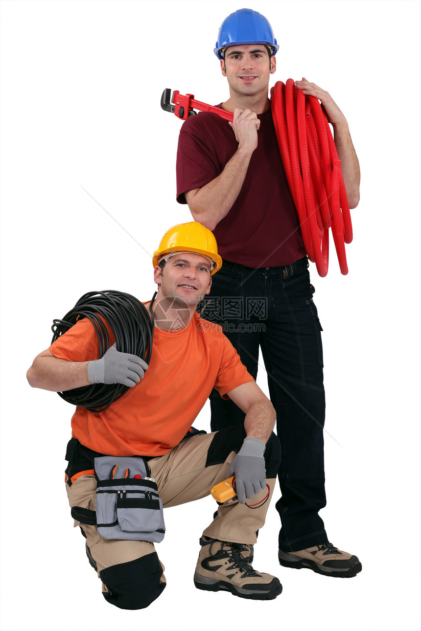 管道工和电工微笑男人职业仪表领班安全帽承包商熟练工工匠劳动图片