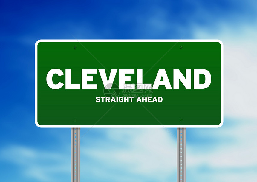 俄亥俄州克利夫兰绿色天空广告牌公路交通路牌路标标志假期背景图片