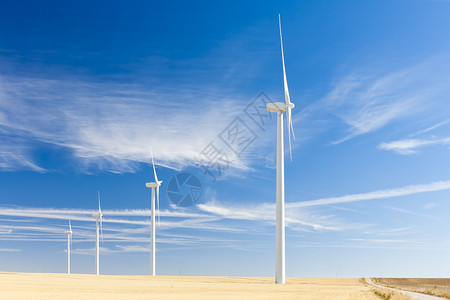 杰伦西亚西班牙卡斯蒂利亚和里昂外观风车自然资源风能涡轮环境涡轮机风力电力发电背景