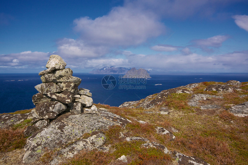 挪威海岸风景支撑海洋岩石全景海岸线图片