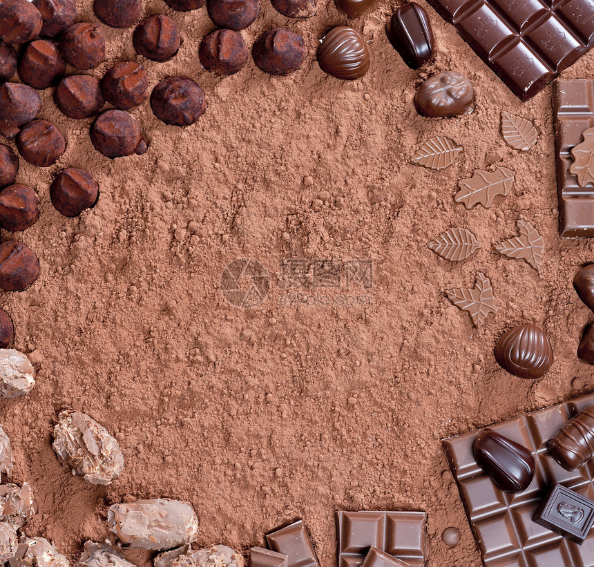巧克力在可可中的活棕色甜点糖果静物食物诱惑营养图片