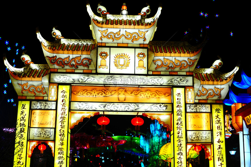 中国灯笼旅行黄色节日展览黑色图片