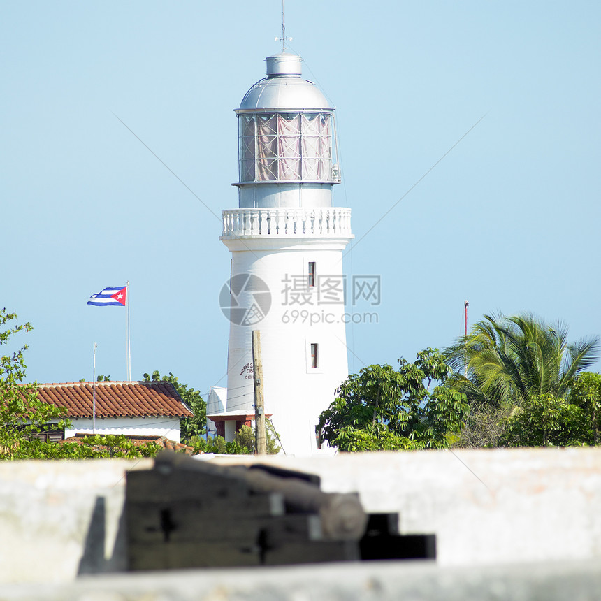 古巴圣地亚哥城堡灯塔建筑物导航安全指导外观世界位置建筑旗帜旅行图片