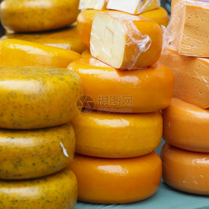 荷兰阿尔克马尔乳酪市场乳白色黄色奶制品营养街头市场食物世界乳制品外观食品图片