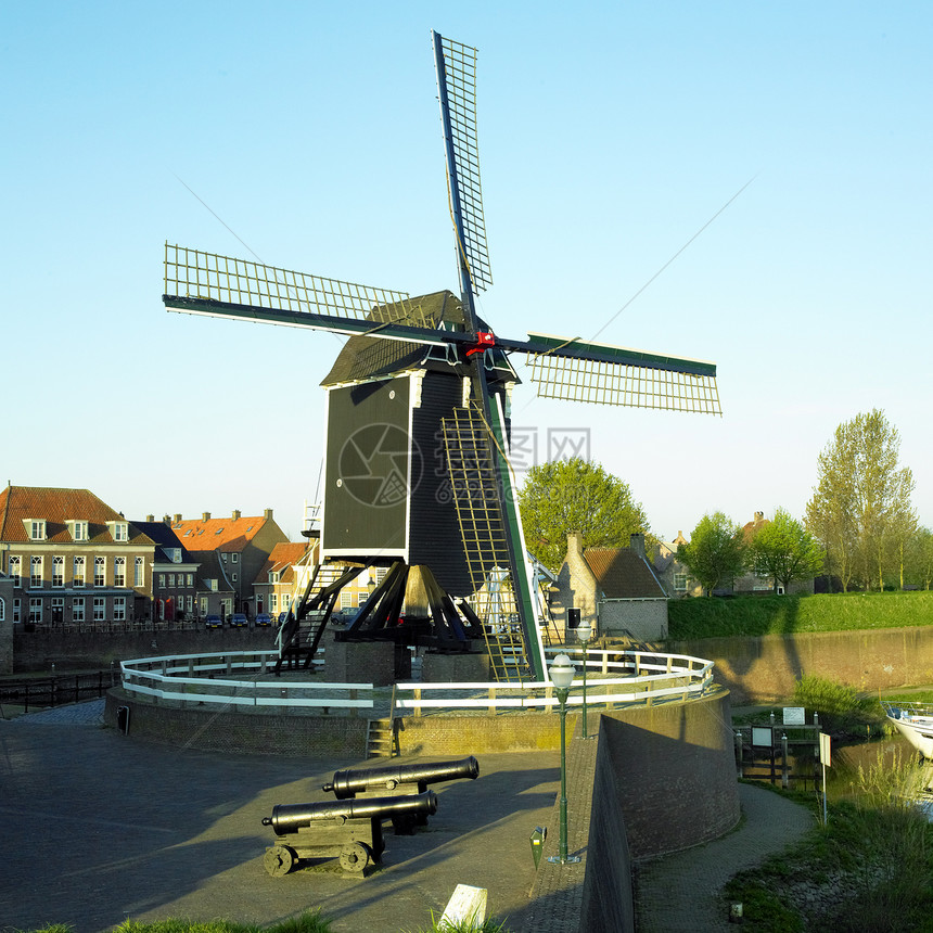 荷兰赫斯登 荷兰风车建筑学外观世界位置旅行图片