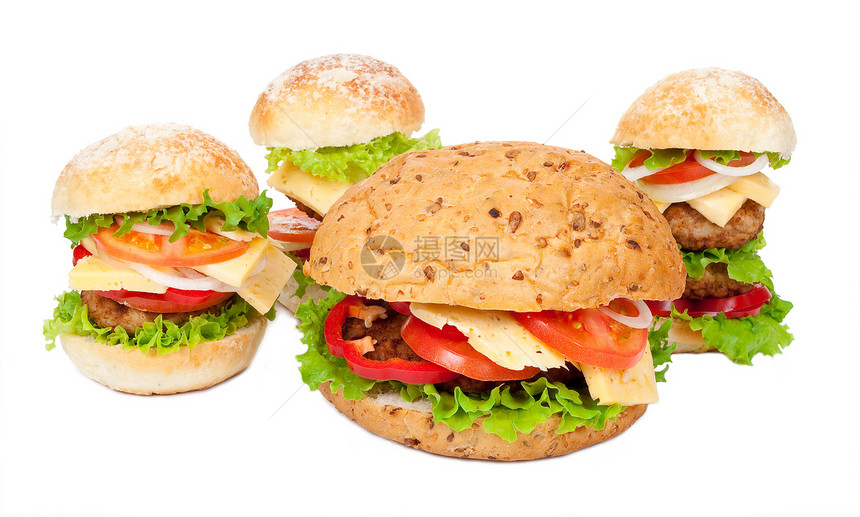 大汉堡包沙拉芝士汉堡包子美食面包小吃营养饮食白色图片