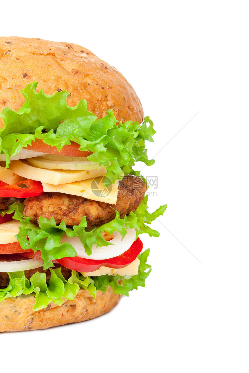 大汉堡包包子沙拉白色美食芝士汉堡小吃饮食面包食物图片