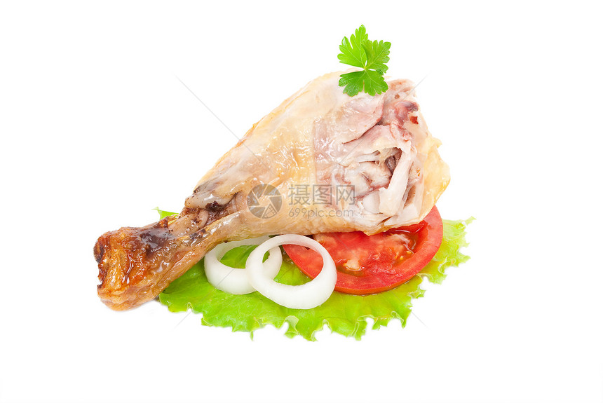 带新鲜蔬菜的灰鸡香料胸部饮食白色营养餐厅盘子洋葱炙烤桌子图片