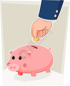 带回家猪猪银行粉色金融硬币货币人手投资财富插画