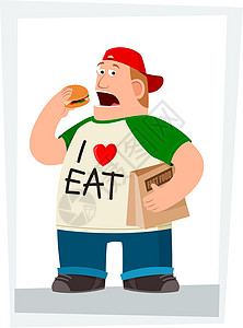 胖子吃汉堡吃汉堡的胖子插画