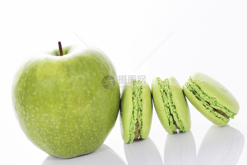 苹果加马卡龙水果食物阴影小吃美食糕点蛋糕糖果开心果味道图片