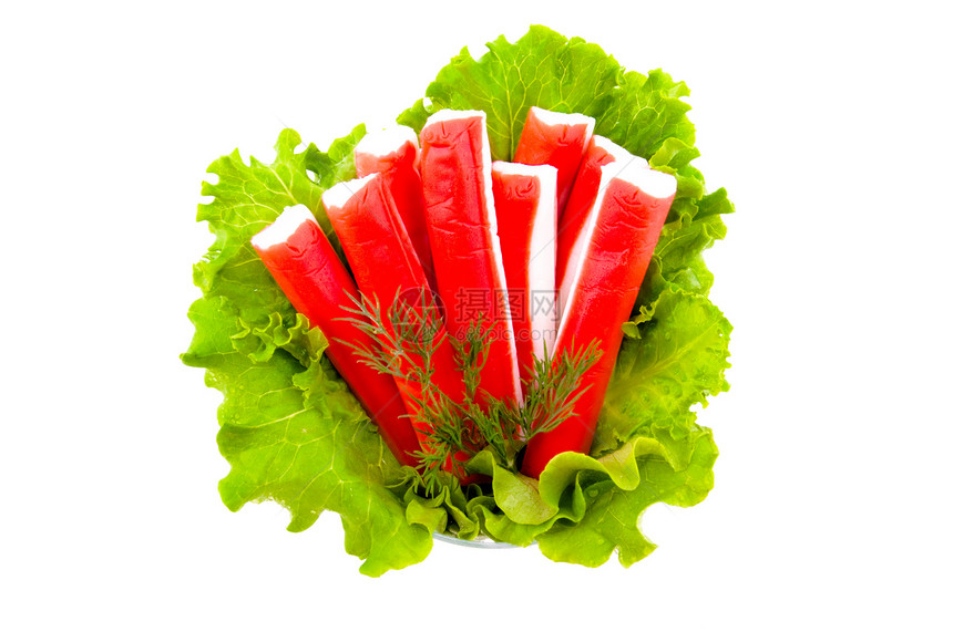 新鲜生菜和螃蟹肉绿色蟹肉黄油蔬菜树叶食物莴苣植物白色长叶图片