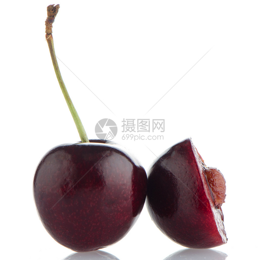 红樱桃营养红色红宝石浆果甜点饮食美食水果小吃白色图片