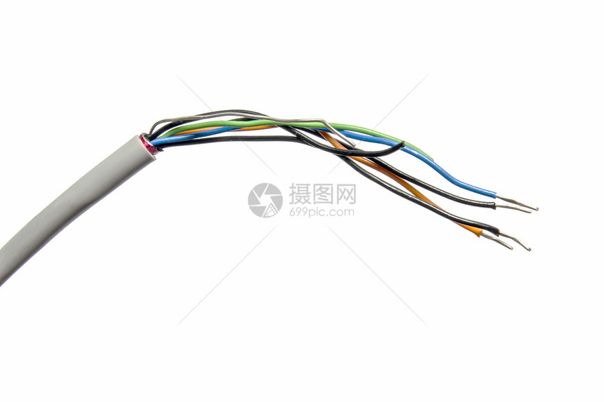 色彩多彩的电缆金属电子产品解决方案力量卷曲全球绳索网络塑料白色图片