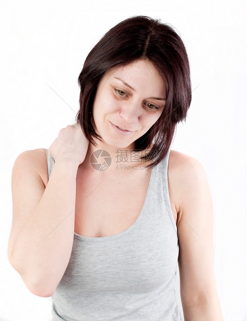 颈部制作压力肩膀手指女士白色疼痛灰色按摩脖子图片