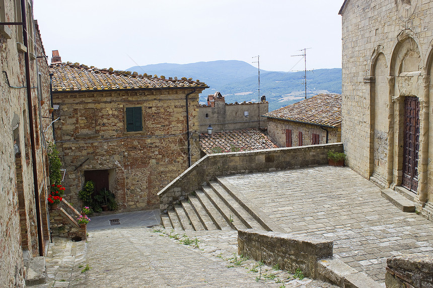 可爱的Tuscan街Chianti的Radda脚步财产历史性传统房子乡村角落街道植物快门图片