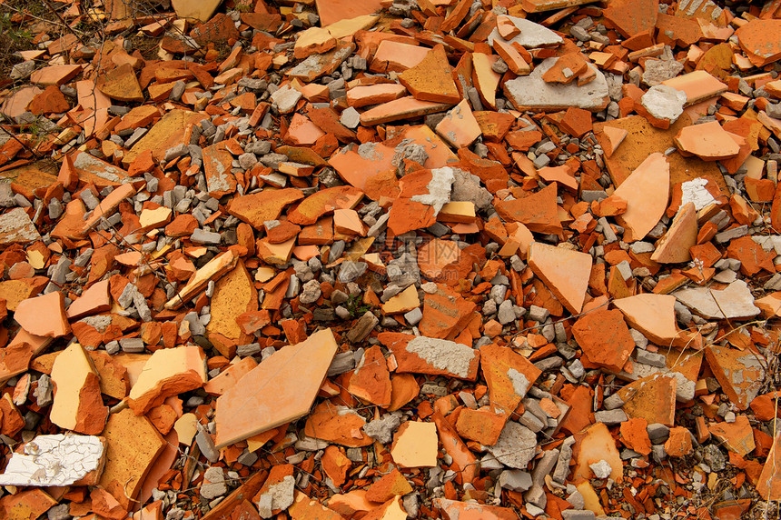 一块破碎的瓷砖堆垃圾水平水磨石图片