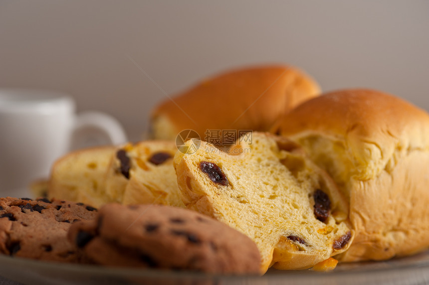 甜食面包和饼干的选择面包营养杯子甜点桌子午餐美食早餐团体包子图片