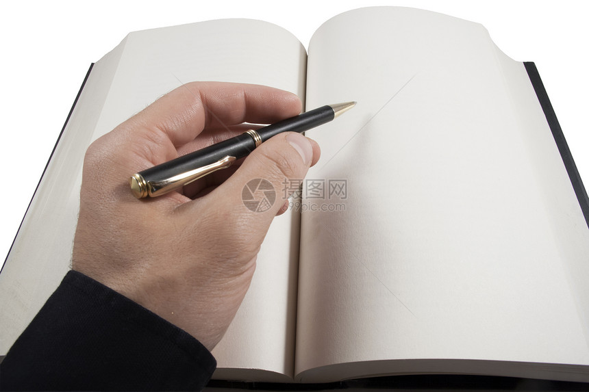 用球笔手写空白的开放书本图片