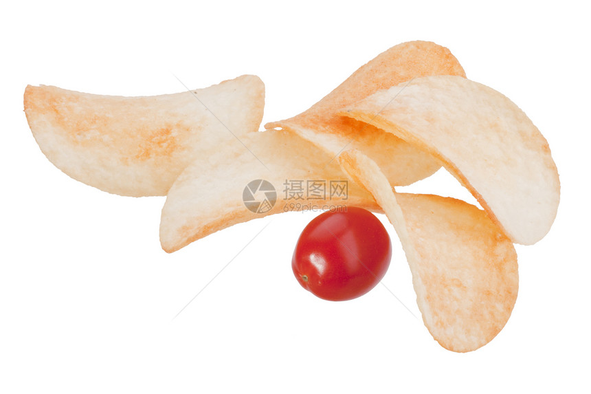 土豆薯片噼啪金子营养红色油炸食物圆形黄色白色芯片图片