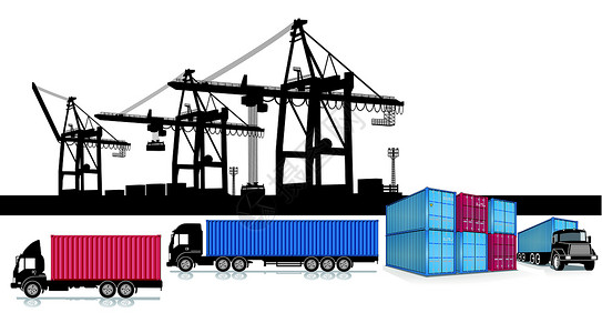 集装箱船运在港口装货的集装箱插画