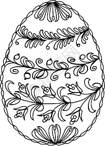 复活节 鸡蛋民间手绘艺术水彩卡通片装饰品白色草图叶子黑色背景图片