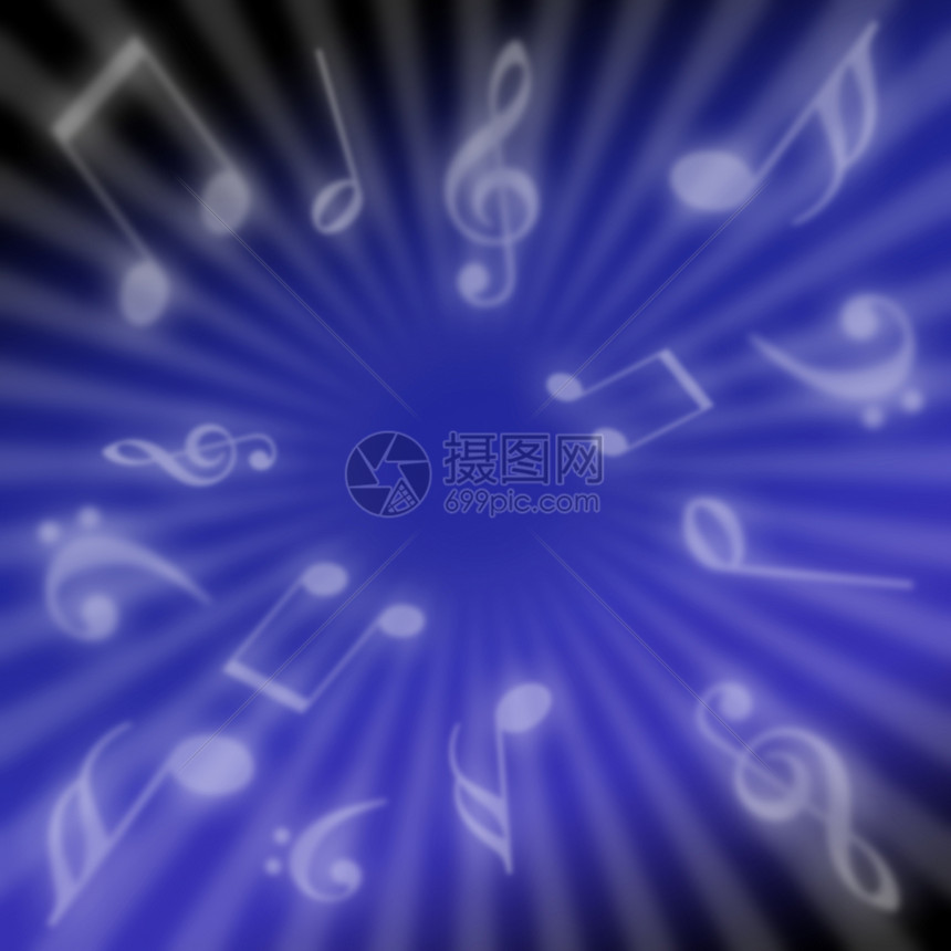 音乐背景蓝色派对笔记射线图片