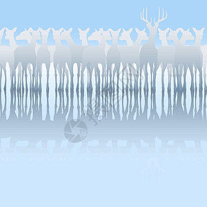 鹿插图灰色反射后宫团体场景动物群野生动物蓝色插画