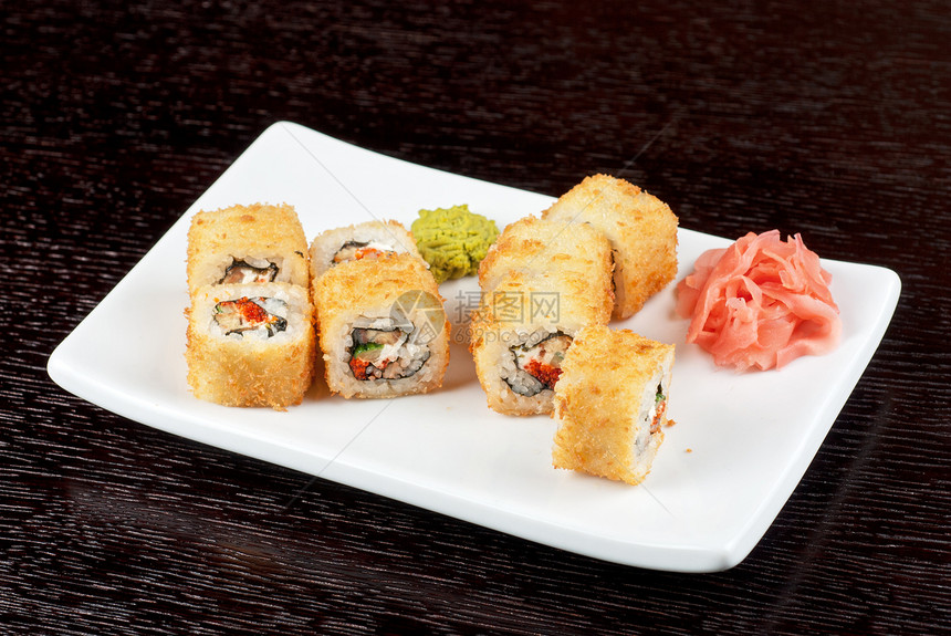 寿司卷鱼卵寿司盒子美味面条叶子鳗鱼芝麻食物飞行图片