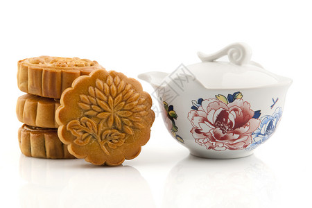 秋瓷炫秋秋节中杯子传统节日美食庆典文化甜点食物蛋糕月亮背景