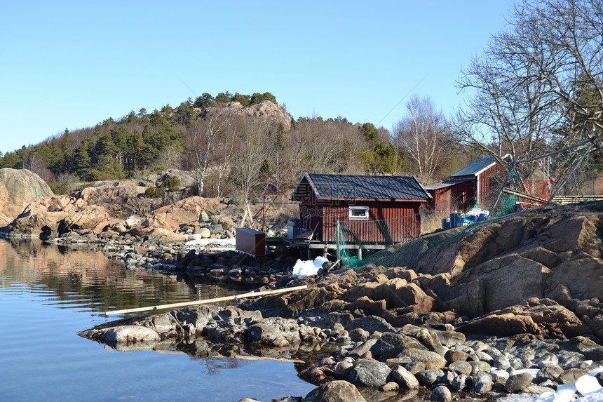 隆德维卡钓鱼离岸环境码头岩石小屋图片