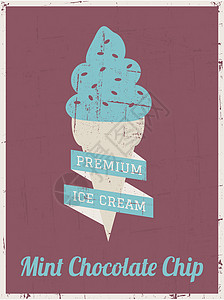 复古冰淇淋海报甜点薄荷产品味道服务食物巧克力锥体芯片卡片背景图片